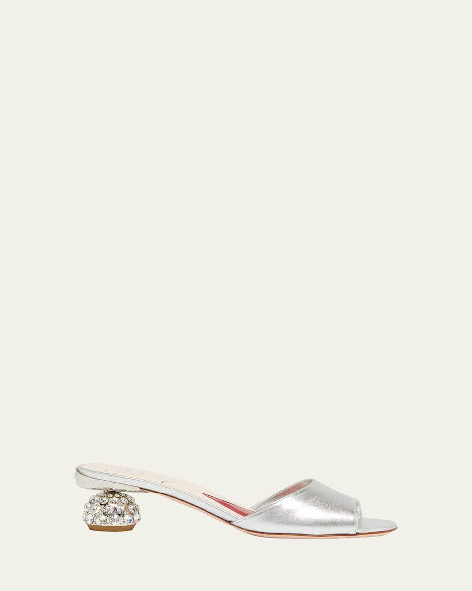 Metallic Crystal-Dome Heel Slide Sandals